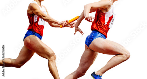 women sprinters runners passing relay baton