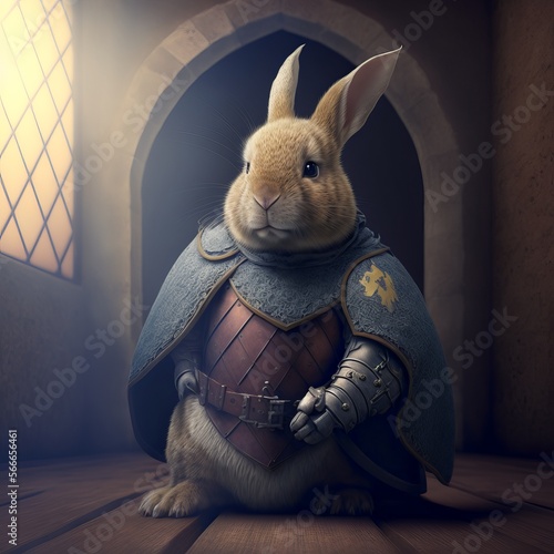 Rabbit in a cool medieval outfit as a digital illustration (Generative AI)