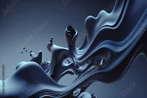 Surreal dark blue glossy wallpaper with abstract wavy shapes. Background with curvy organics texture. Generative ai