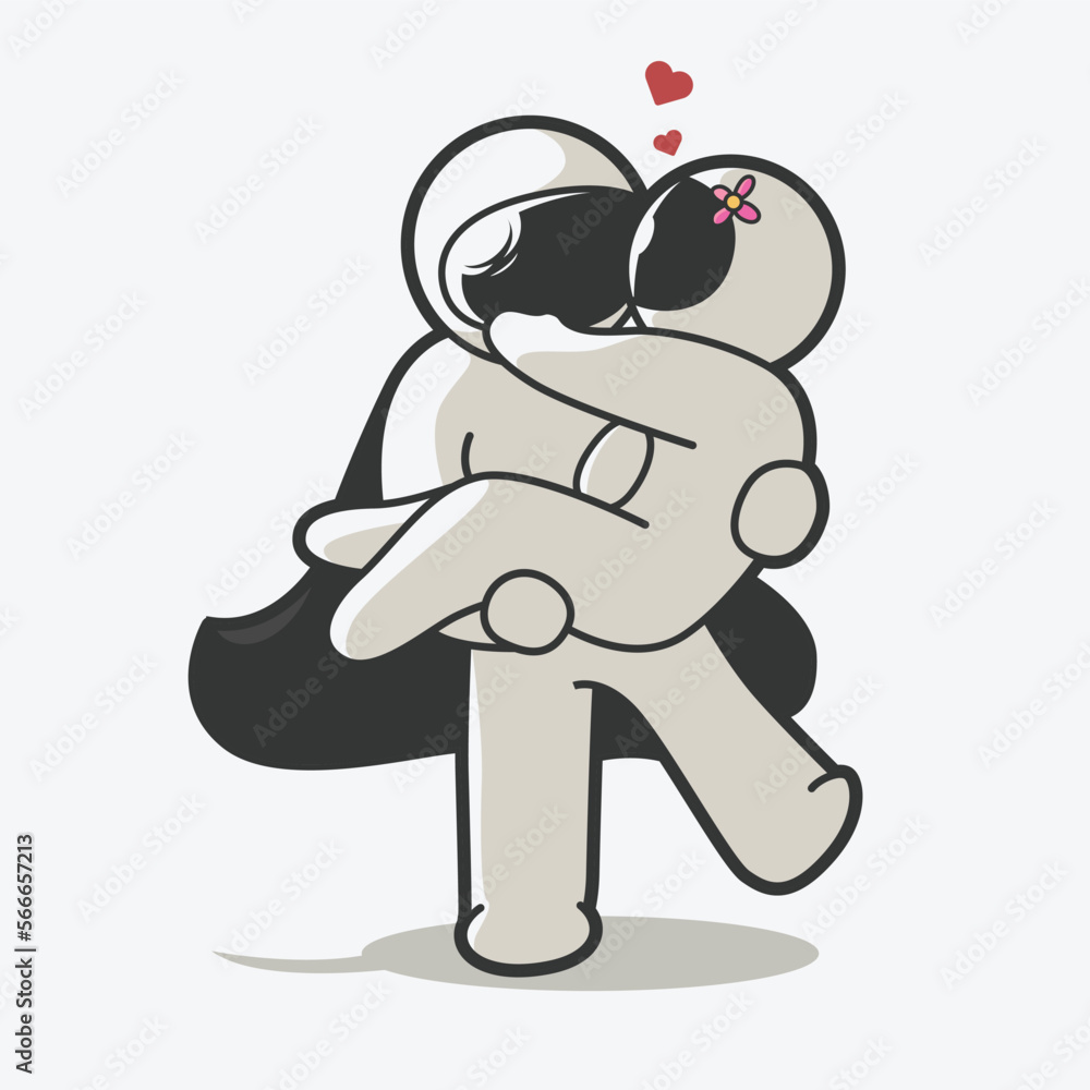 Fototapeta premium cute chibi astronaut couple art illustration