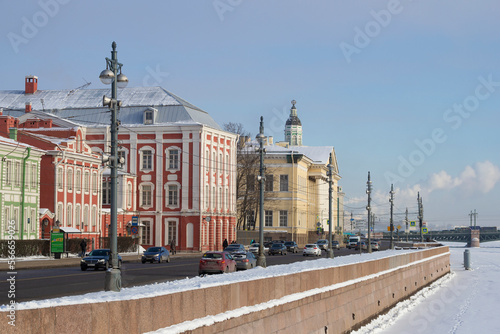 University embankment on February day. Saint Petersburg