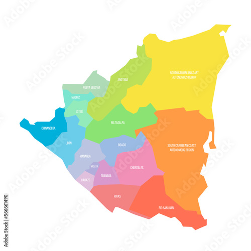 Nicaragua political map of administrative divisions