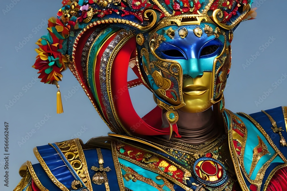 Naklejka premium A multicolored carnival mask party inspired by ancient Venetian dominos. Generative AI