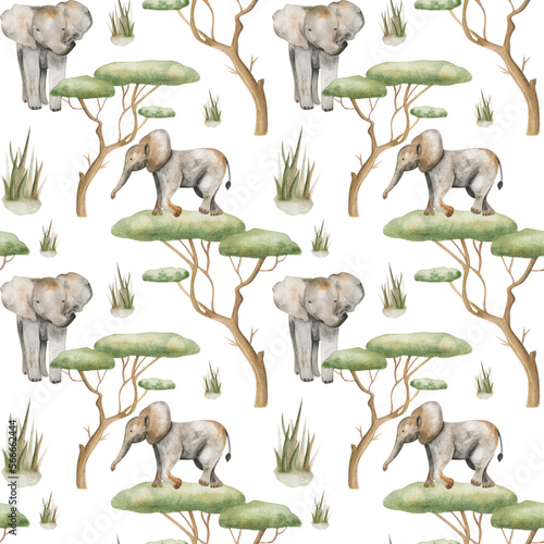Photography Watercolor pattern of safari animals