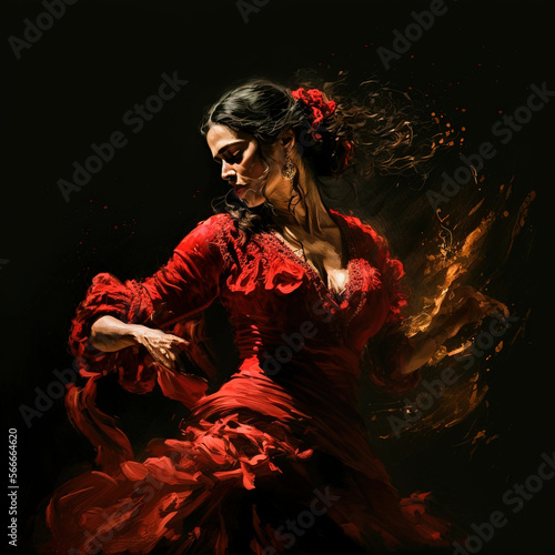 Obraz na płótnie Mujer Bailando Flamenco - Generative AI w salonie