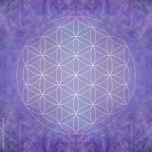 Purple Flower of Life Symbol Template - complete soft focus Flower Of Life background ideal for spiritual holistic theme 