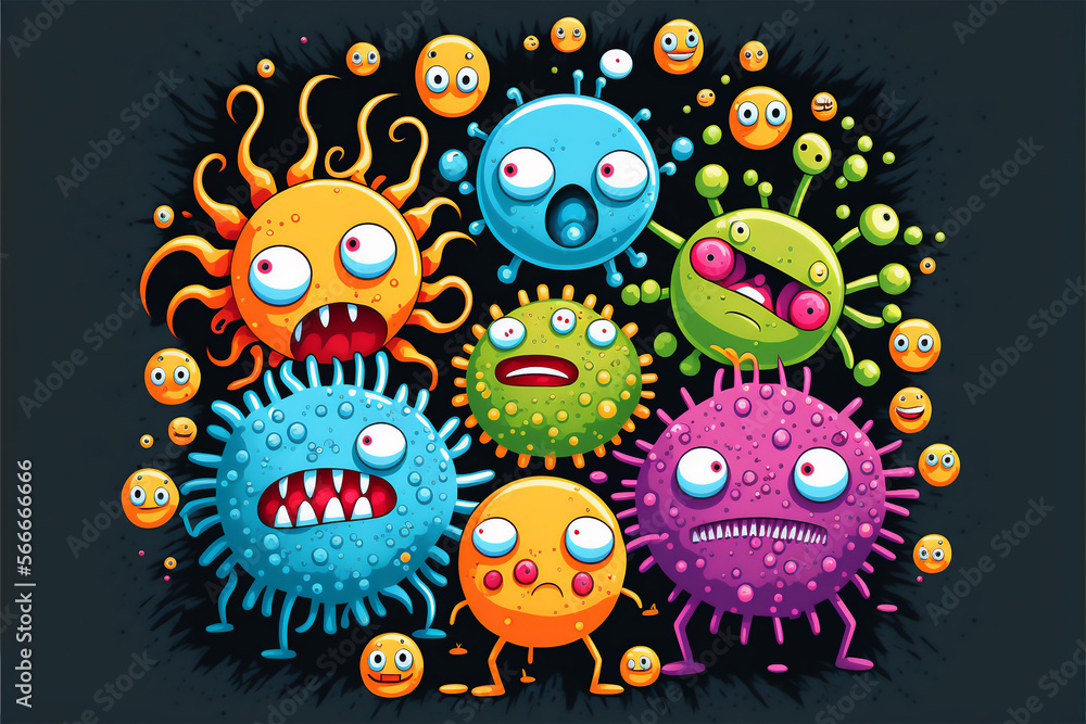 Corona virus, covid19 corona virus emoticon and emoji with scary and angry facial expressions for global pandemic, ai generated, Generative AI