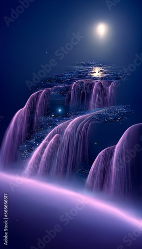 Night landscape background illustration. Generative Ai.