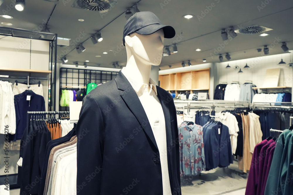 Male mannequin in a men's clothing store. Shopping centers