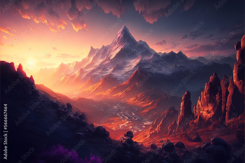 sunset in the mountains, Generative AI