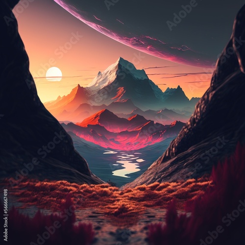 sunset in the mountains, Generative AI © Артем Шуткин