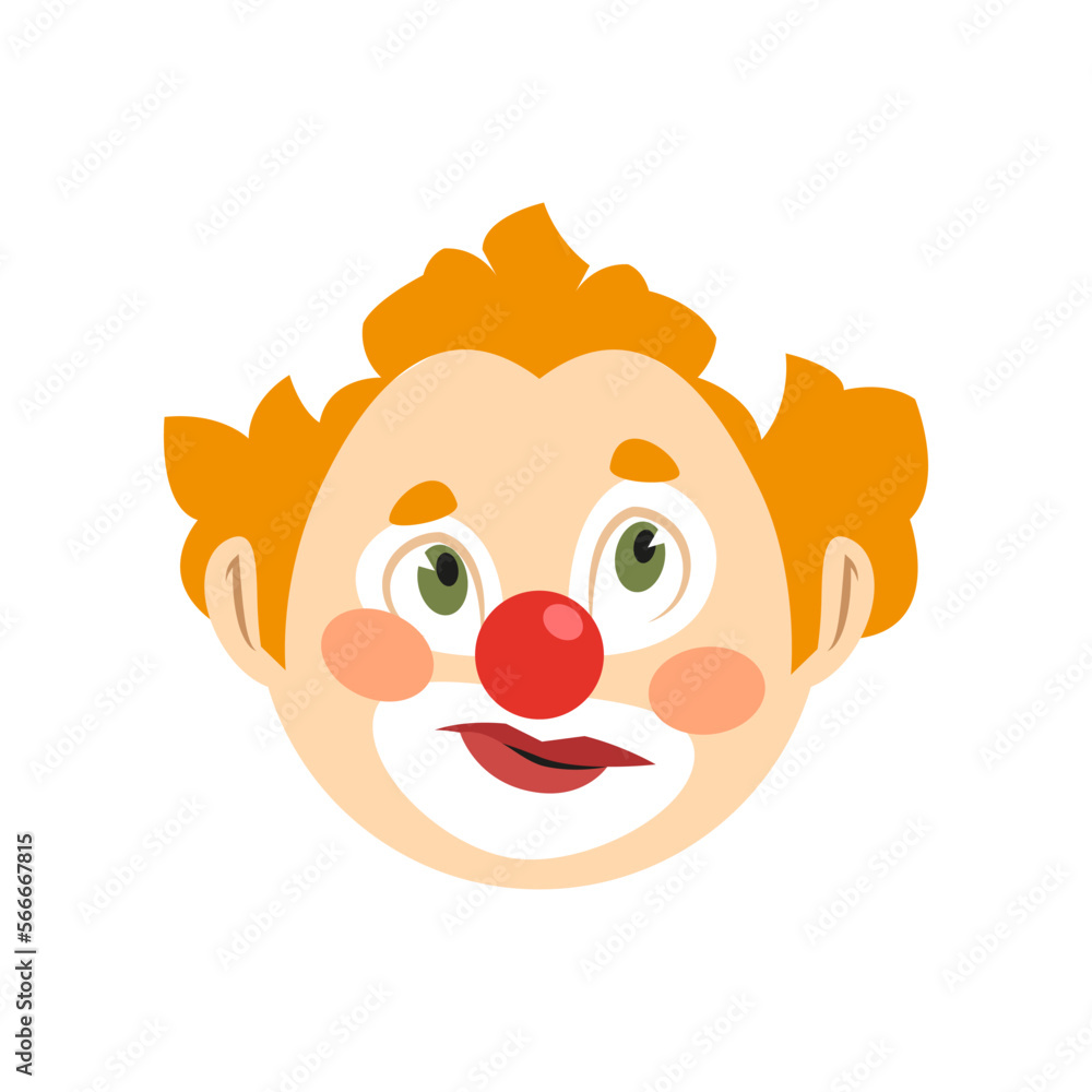 Confused face of clown vector illustration. Facial expression of cartoon character with eye and mouth makeup isolated on white background. Emotions, circus concept Confused face of clown vector illustration. Facial expression of cartoon character with eye and mouth makeup isolated on white background. Emotions, circus concept