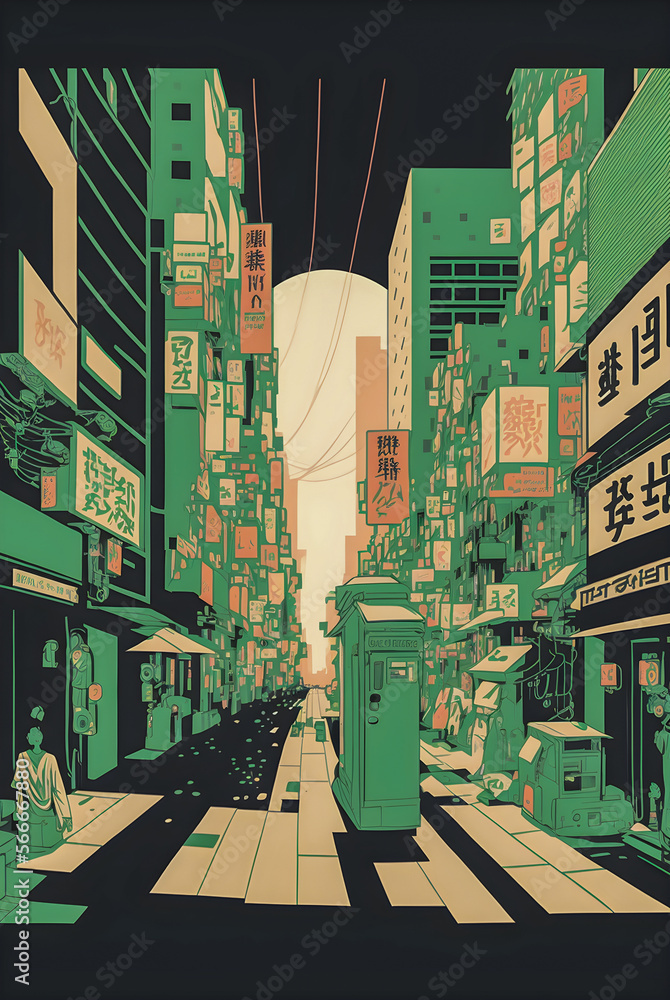 Φωτογραφία Anime Japan City retro halftone, anime and manga illustration Generative AI