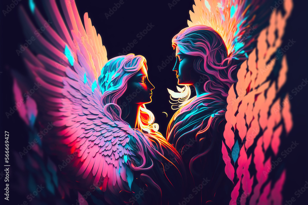 Illustration of a pair of luminous angels