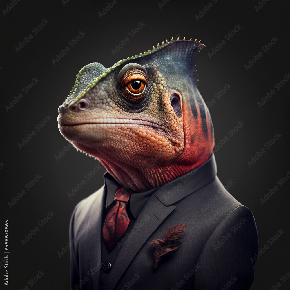 portrait of a chameleon dressed in a formal business suit. generative ai portrait of a chameleon dressed in a formal business suit. generative ai
