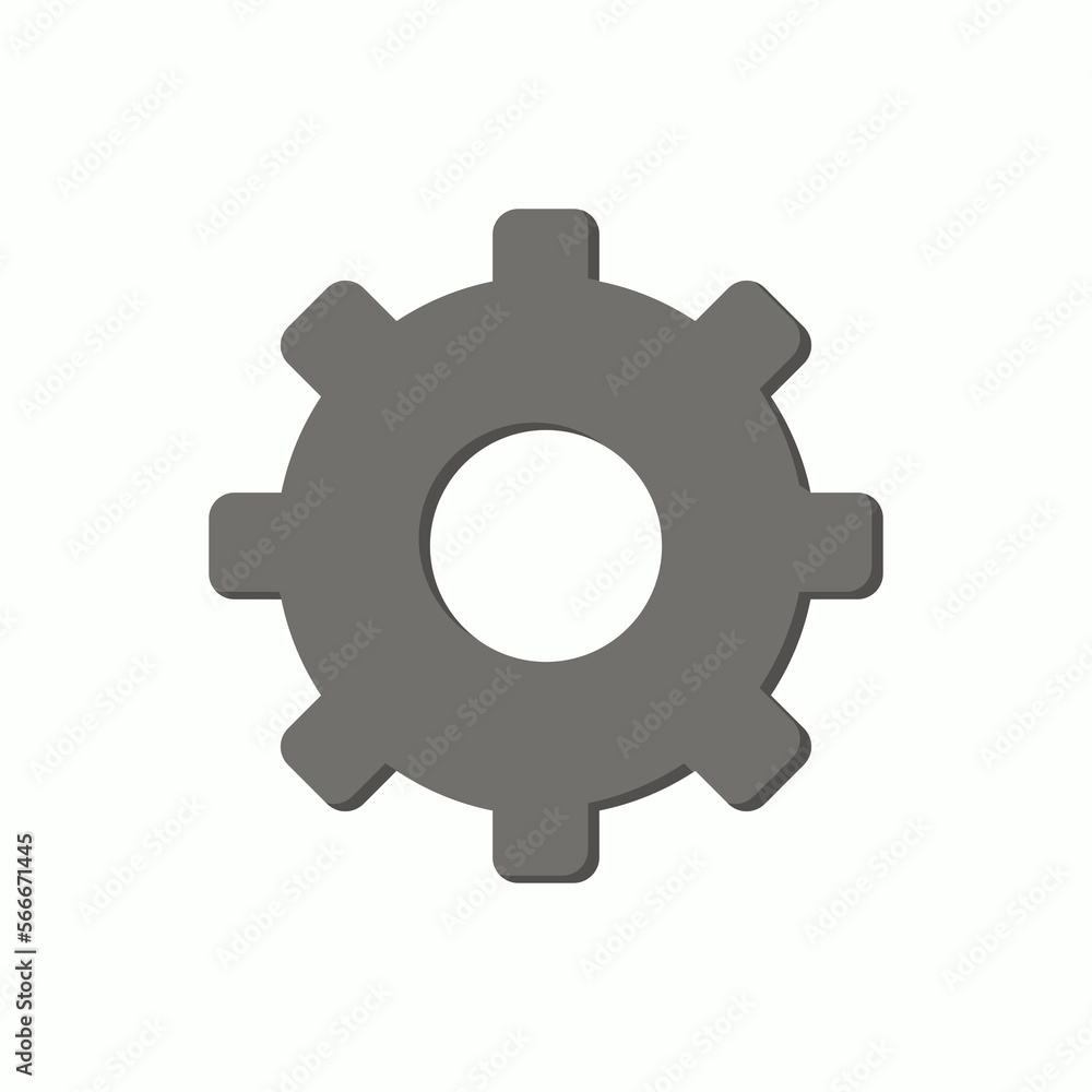 Settings icon in flat style. Gear design. Vector illustration. Flat design vector illustration on white background Settings icon in flat style. Gear design. Vector illustration. Flat design vector illustration on white background