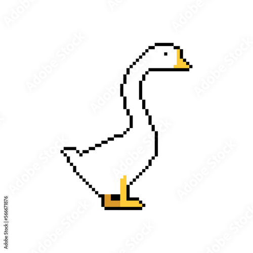 pixel art goose isolated. 8 bit farm bird. pixelated Vector illustration