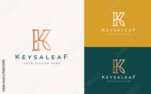 Initial K letter Leaf Luxury Elegant Logo Design Vector