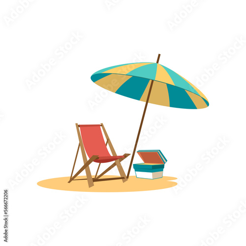 Drawing of lounger and umbrella on white background. Beach travel vector illustration. Summer, traveling, holidays concept