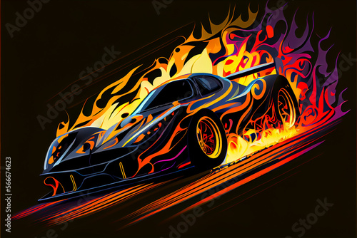 Powerful car with flames
