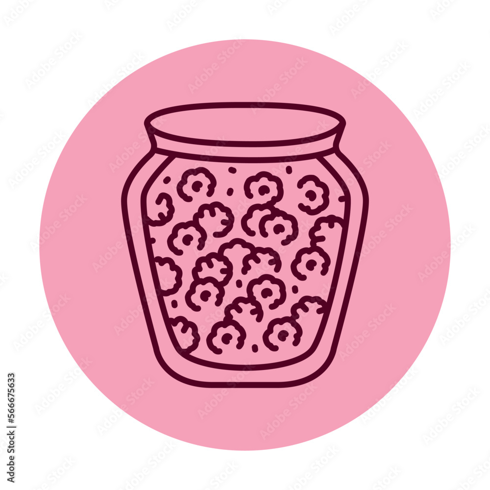 Pickled raspberry jam in a jar color line icon. Pickled raspberry jam in a jar color line icon.