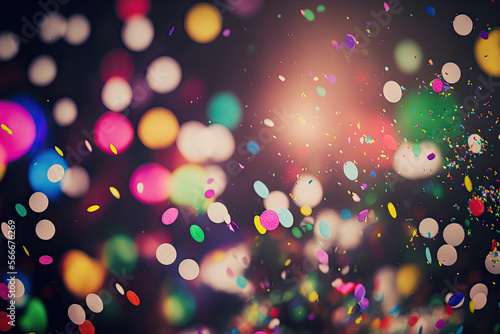 Vibrant image featuring a shower of colorful confetti against a brightly colored background with bokeh effect. Generative AI