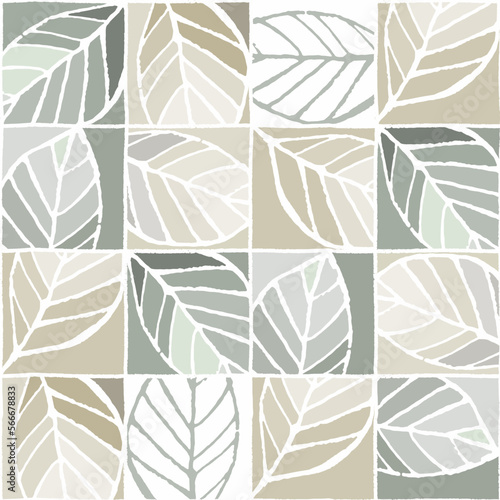 Seamless pattern with elm tree branches and leaves in Undersaturated earth tones on beige background for surface design and other design projects. Realistic line art
