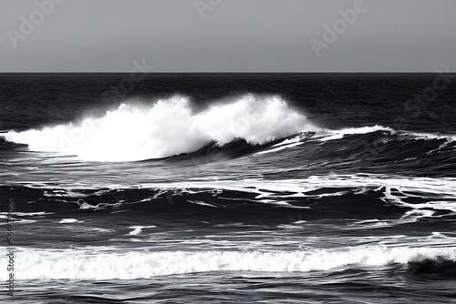 black and white seascape. ideal for marine backgrounds with lots of copy space. Generative AI