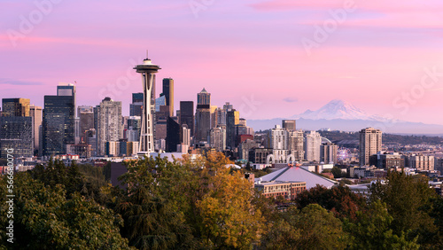 Seattle and Mount Rainier  USA viewed from Kerry Park on Queen Anne hill
