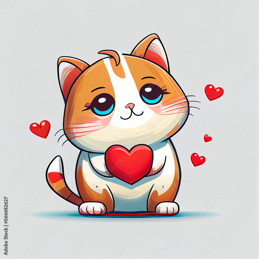 cartoon cute cat, valentine day. mascot vector, white background. Generative AI cartoon cute cat, valentine day. mascot vector, white background. Generative AI