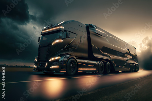 Road transport in the future. Logistics uses all available technologies for fast service. Image created with AI. © Czintos Ödön