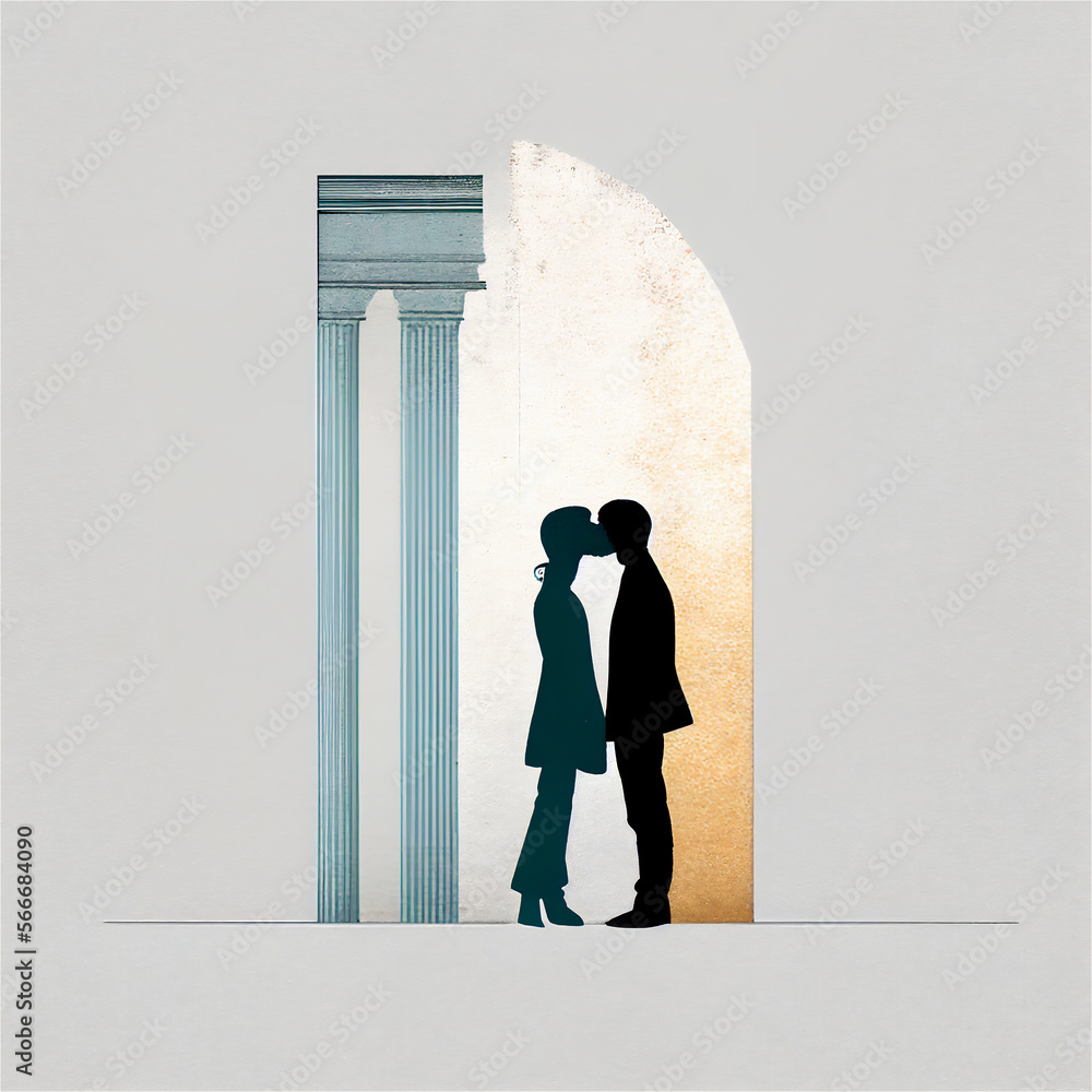 Fototapeta premium silhouette of a couple kissing , generative ai