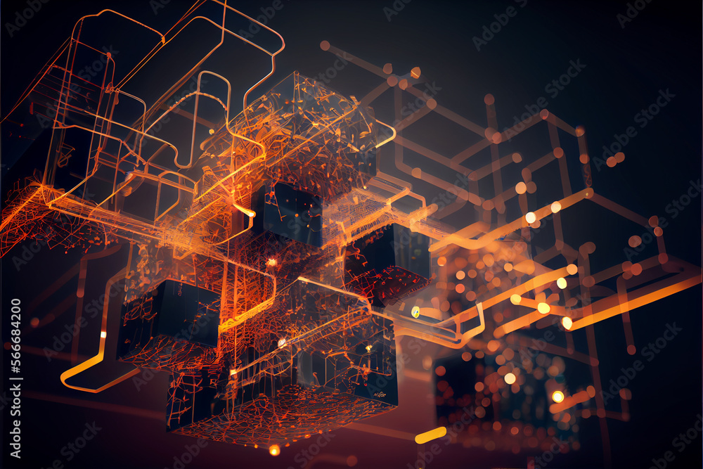 Abstract digital background. Big data visualization. Network connection structure. Science background. High quality ai generated illustration