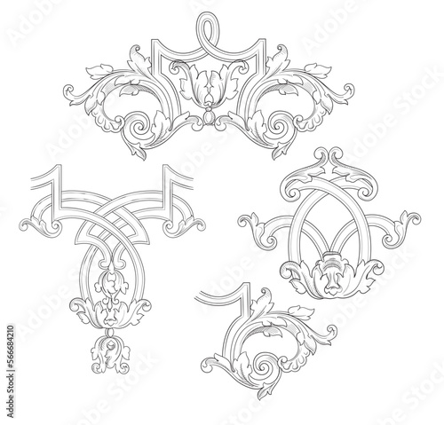 Vector vintage baroque engraving floral scroll filigree design acanthus pattern element 