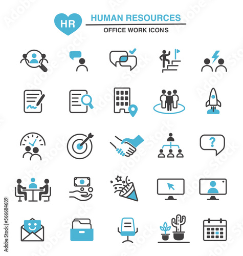 HR human resources goals icon set - vector duotone icons with editable stroke