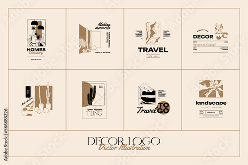 Landscape, interior, home decor, garden logo template illustration for branding