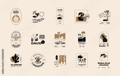 Landscape, interior, home decor, garden logo template illustration for branding