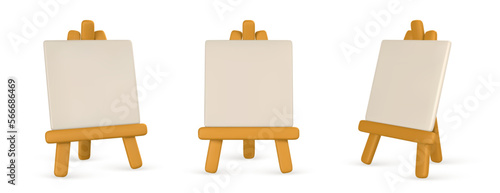 3d realistic easel with empty canvas. Easel with poster in cartoon style. Vector illustration