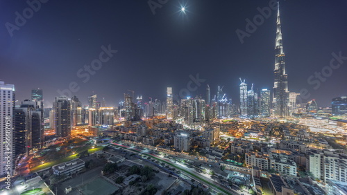 Dubai Downtown all night with tallest skyscraper and other towers © neiezhmakov