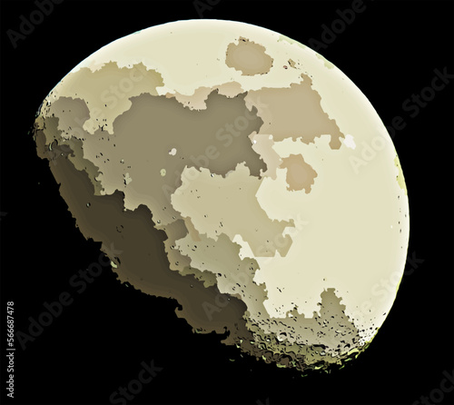 Moon illustration, moon Watercolor hand drawn illustration. Waxing gibbous phase.