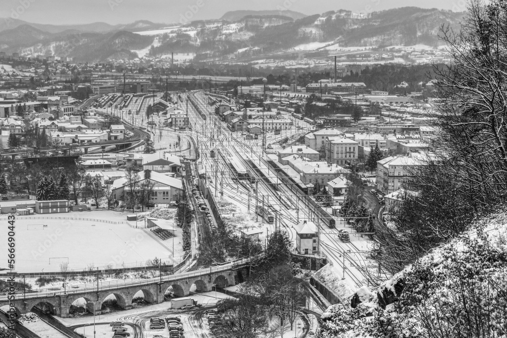 Decin, Czechia - December 12, 2022: train station in winter