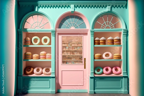 bakery shop store Digital Backdrop in pastel colours. Generative Ai