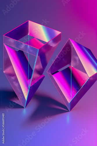 Geometric figures, holographic style, tone pink and purple illustration