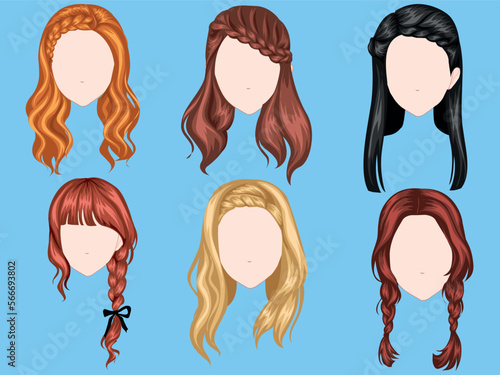 Beautiful hairstyle brown red black hair woman modern fashion for assortment.
