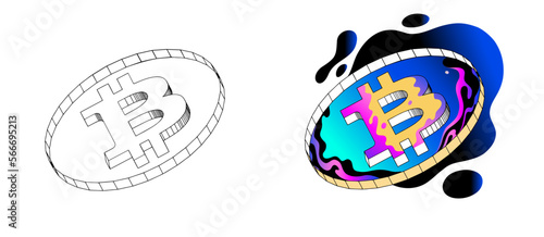 Cryptography and cryptocurrency business mining wallet  icon and vector.Logo security exchange.Isolated  investment currency.Finance crypto coin.Payment  technology.outline gradient.