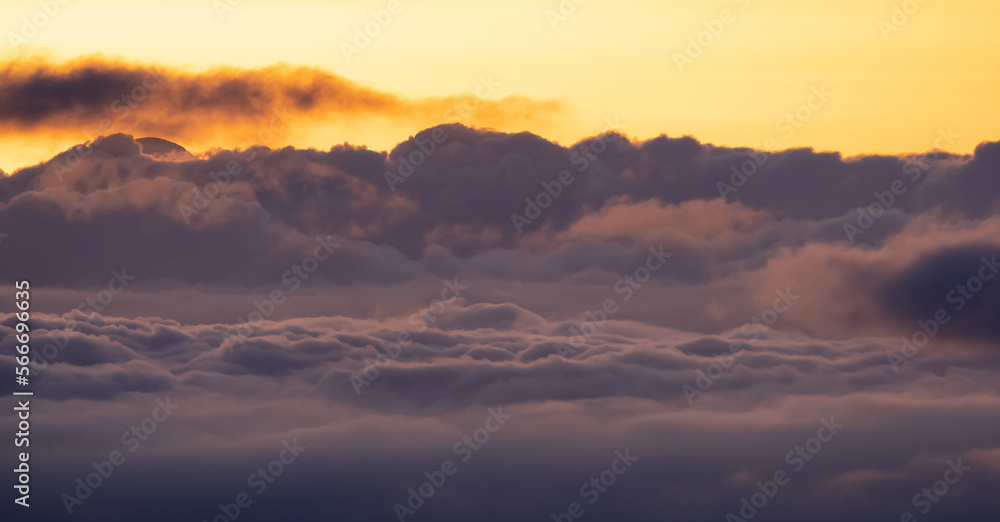 Aerial Cloudscape during morning Sunrise Sky. British Columbia, Canada. Nature Background