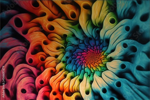  a multicolored flower with a spiral design on the center of the flower is shown in the center of the picture is a black frame.  generative ai