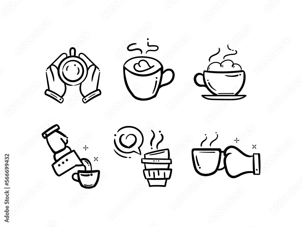 Set of Barista Vector Line Icons. Hand Drawn Illustration Coffee Delivery Service Doodles Cartoon.