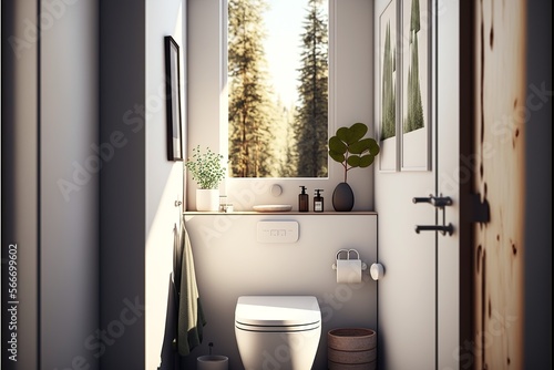 Scandinavian interior restroom with window and a toilet