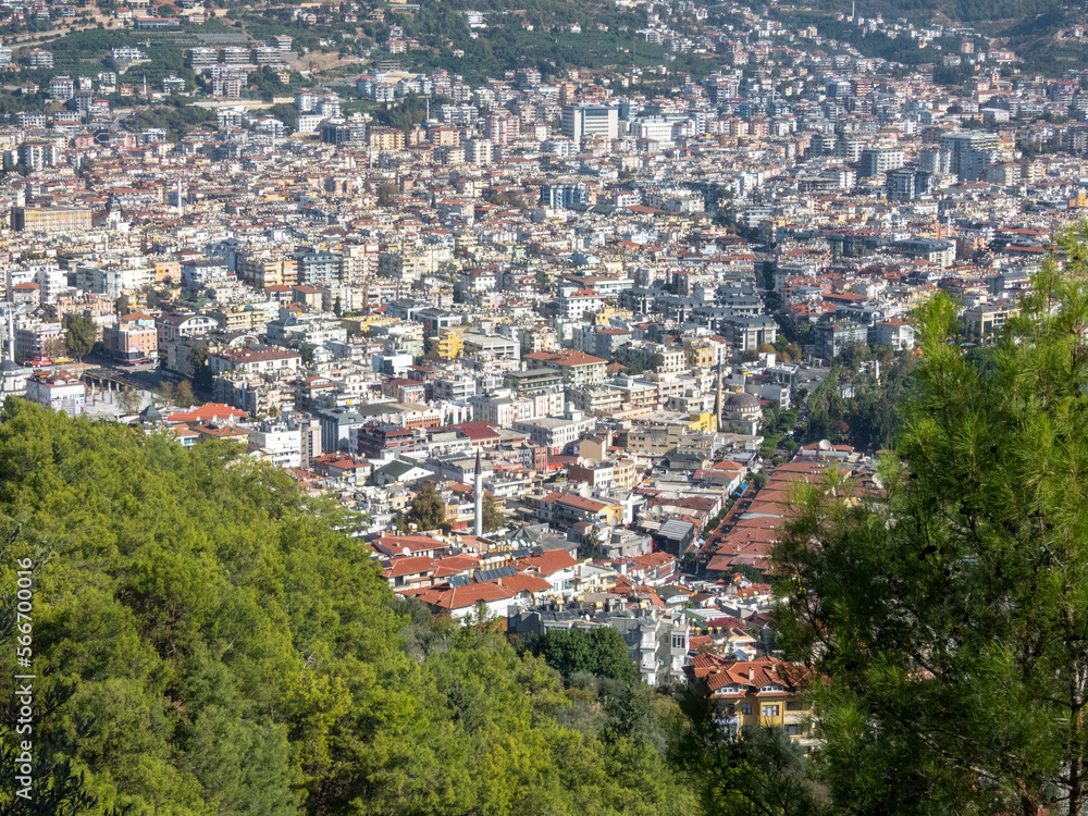 Alanya, Turkey - Nov 3, 2022. City center, view from the height of the old fortress